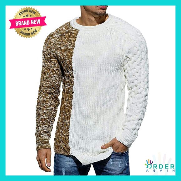 Men's Pullover Sweater Ribbed Knitted Color Block Twisted Long Sleeve Comfort